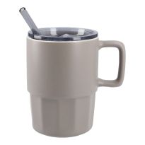 Henkelbecher mit Strohhalm, grau, 400 ml