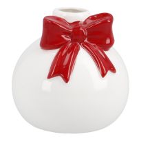 Vase Schleife, weiß/rot, 8 cm