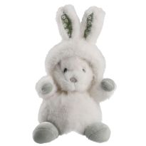 Bär mit Hasen-Kapuze, weiß, 18 cm