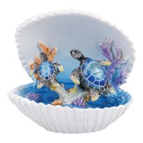 Muschel-Deko Tier, Schildkröte/blau, 9.5 x 8 cm