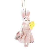 Anhänger Filz-Osterhase, Kleid/rosa/Blume, 15 cm