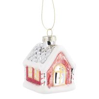 Anhänger Fancy, bunt, Haus/Schnee, 7 cm