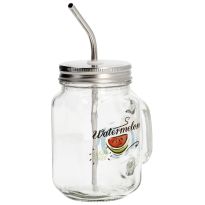 Schraubglas mit Trinkhalm, Dekor/Melone, 400 ml