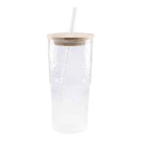 Glas mit Strohhalm, Orangen-Relief, 600 ml