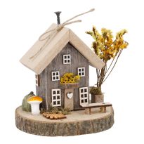 Deko-Haus Herbst auf Holzscheibe, braun