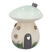 Deko-Haus Pilz mit Punkten, mint/flach, 13.5 cm