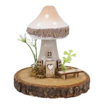 Deko-Haus Pilz auf Baumscheibe, rosa/spitz, 10.5 cm