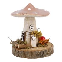 Pilzdeko auf Holzscheibe, orange, 8 cm