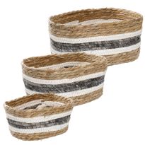 3er Set Korb Natur, eckig/natur/grau/weiß