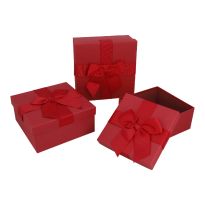 3er Set Geschenkkarton Schleife, dunkelrot