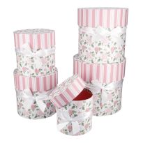 5er Set Geschenkkarton Rose, Schleife/rund/rosa