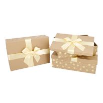 3er Set Geschenkkarton Schleife, Sterne/gold