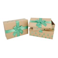 3er Set Geschenkkarton Schleife, Baum/grün