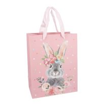 Geschenktüte Hase/Blumen, rosa, 18 x 23 cm