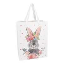 Geschenktüte Hase/Blumen, weiß, 18 x 23 cm