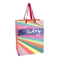 Geschenktüte Neon, Geburtstag/Streifen/Rainbow, 23 cm