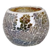 Teelichthalter Mosaik, bernstein/silber/grün, 10 x 8 cm