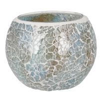 Teelichthalter Mosaik, hellblau/silber, 10 x 8 cm