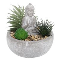 Deko-Objekt Buddha mit Sukkulente, grau/grün, 12 cm