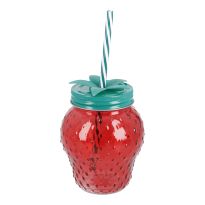 Schraubglas Erdbeere mit Trinkhalm, 450 ml