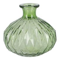 Flaschenvase Kugel, Rauten/grün, 14 x 13 cm