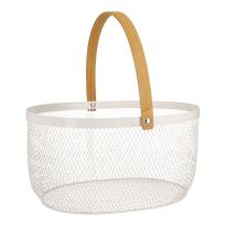 Korb mit Holzhenkel, oval/creme, 29 cm