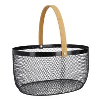 Korb mit Holzhenkel, oval/schwarz, 29 cm