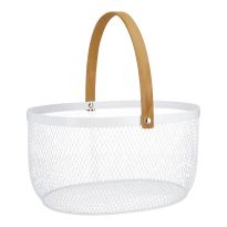 Korb mit Holzhenkel, oval/weiß, 29 cm
