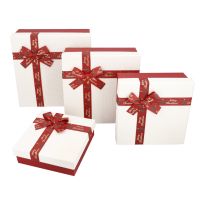 4er Set Geschenkkarton Schleife, bordeaux/creme