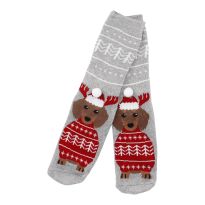 Anti-Rutschsocken Xmas, Dackel/grau, Größe 36 - 41
