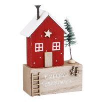 Haus mit Tanne, braun/rot, 10.5 cm