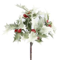 Deko-Stecker Ilex mit Beeren, weiß-grün/rot, 18 cm