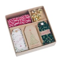 Geschenke-Set, rot-weiß-creme, Kordel/Anhänger/Glocke