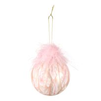 Kugel Struktur mit Federn, rosa, 8 cm