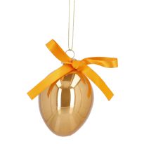 Anhänger Glas-Ei mit Schleife, opal/orange, 6 x 8 cm