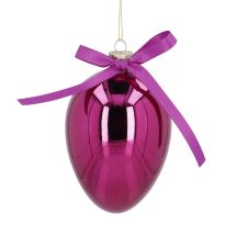 Anhänger Glas-Ei mit Schleife, glänzend/lila, 8 x 12 cm