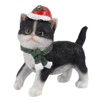 Weihnachtsfigur mit Mütze, Katze/schwarz, 13 x 13 cm