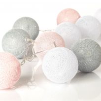 Lichterkette Textilball, weiß/pink/grau, 10er