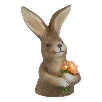 Hase mit LED-Strauß, braun, 15.5 cm