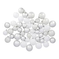 48er Set Glaskugel Mix, weiß/silber