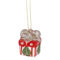 Anhänger Geschenk mit Schleife, Baum/Streifen, 5 cm