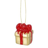 Anhänger Geschenk mit Schleife, gold, 5 cm