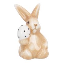 Hase mit Ei, weiß/sitzend, 6.5 cm