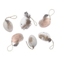 6er Set Deko-Eier Feder, grau/wei&szlig;/peach