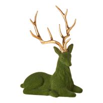 Rentier Gold-Geweih, sitzend/dunkelgrün, 20 cm