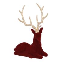 Rentier Gold-Geweih, sitzend/bordeaux, 20 cm
