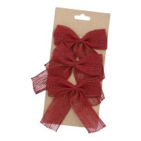 3er Set Jute-Schleife, dunkelrot