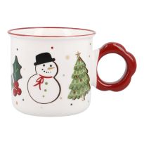 Becher Weihnachten/Henkel, Schneemann/rot, 360 ml