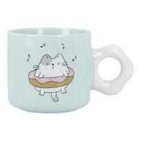 Becher Comic-Katze, Donut/grün, 310 ml