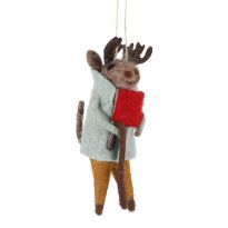 Anhänger Weihnachtstier, Elch/Buch, 14 cm